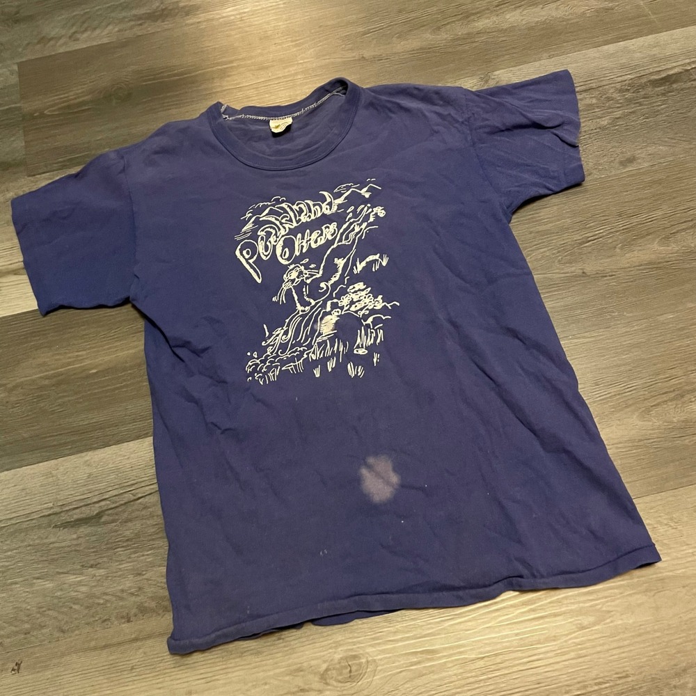 Vintage Russell Athletic Portland Otters T Shirt Purple Single Stitch L 70s